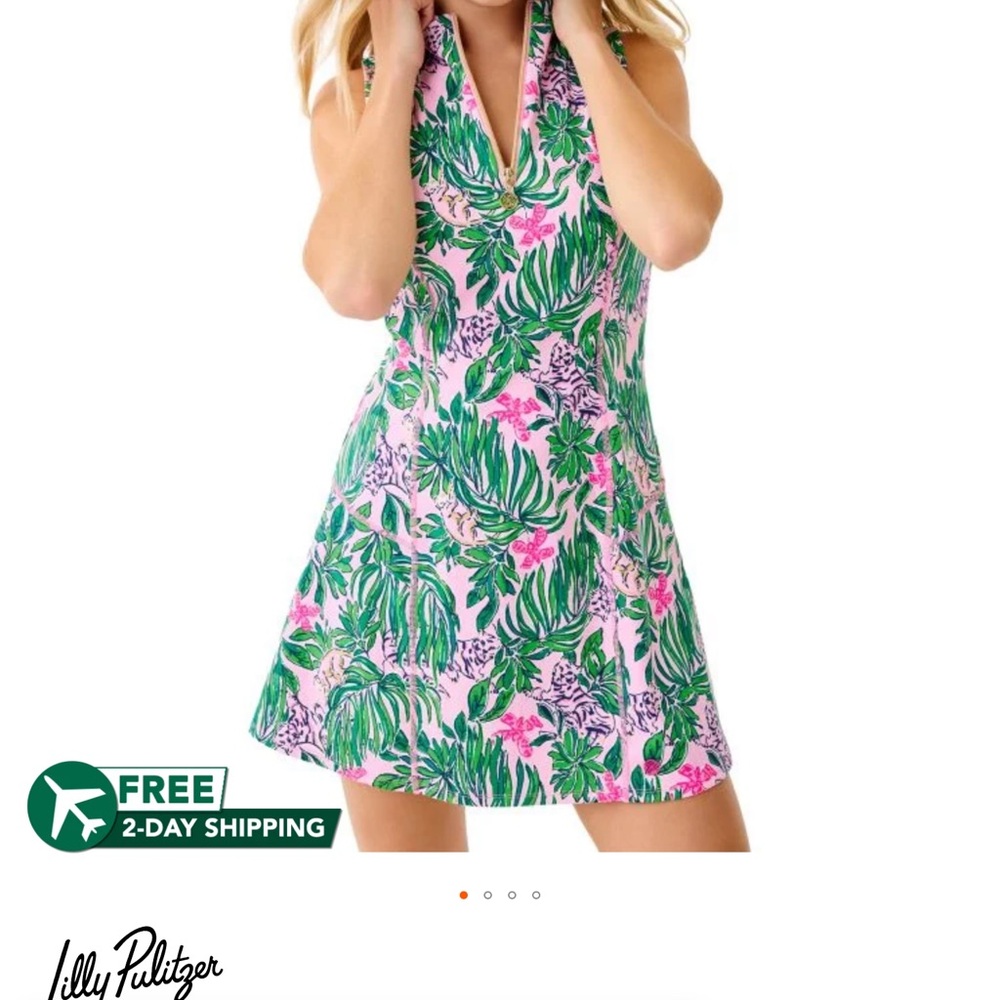 Lilly Pulitzer Pink Dress with Green Tropical Leaf Print
